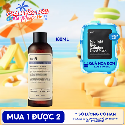Nước Hoa Hồng Klairs Làm Sạch, Dưỡng Ẩm Supple Preparation Facial Toner 180ml
