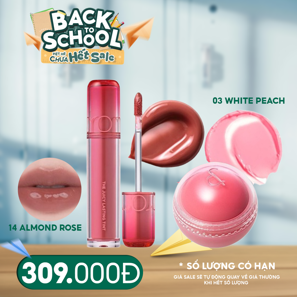 Combo Romand 2 Sản Phẩm: Má Hồng Kem Romand Dạng Lăn Juicy Roll Cheek 8.4g + Son Tint Lì Romand Căng Bóng The Juicy Lasting Tint 3.5g