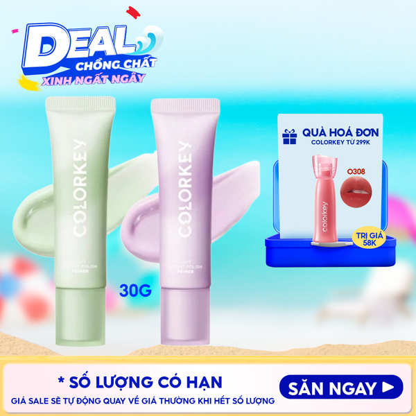  Kem Lót Trang Điểm Colorkey Mỏng Nhẹ, Nâng Tông, Làm Đều Màu Da Light Weight Polish Primer 30g 