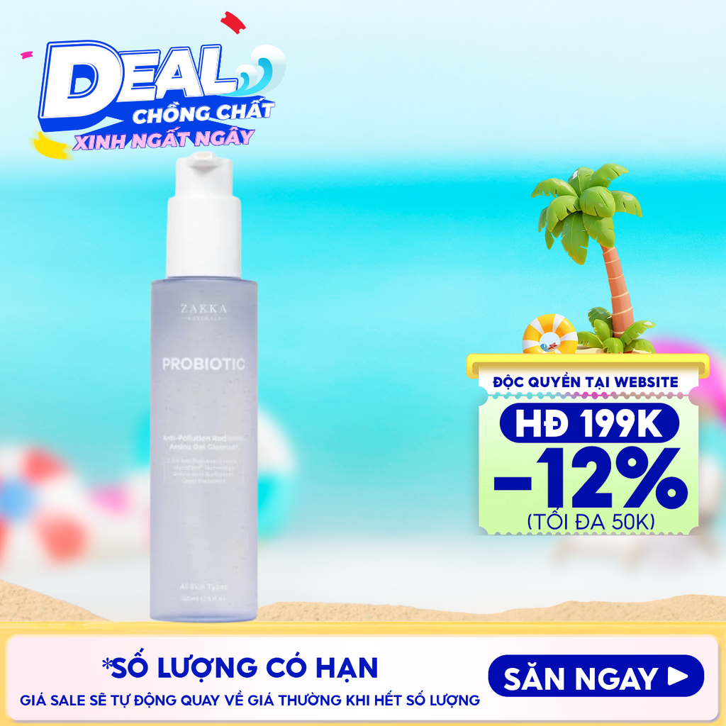 Gel Rửa Mặt Zakka Naturals Làm Sạch Bụi Mịn, Hỗ Trợ Sáng Da Probiotic Anti-Pollution Radiance Amino Gel Cleanser 150ml