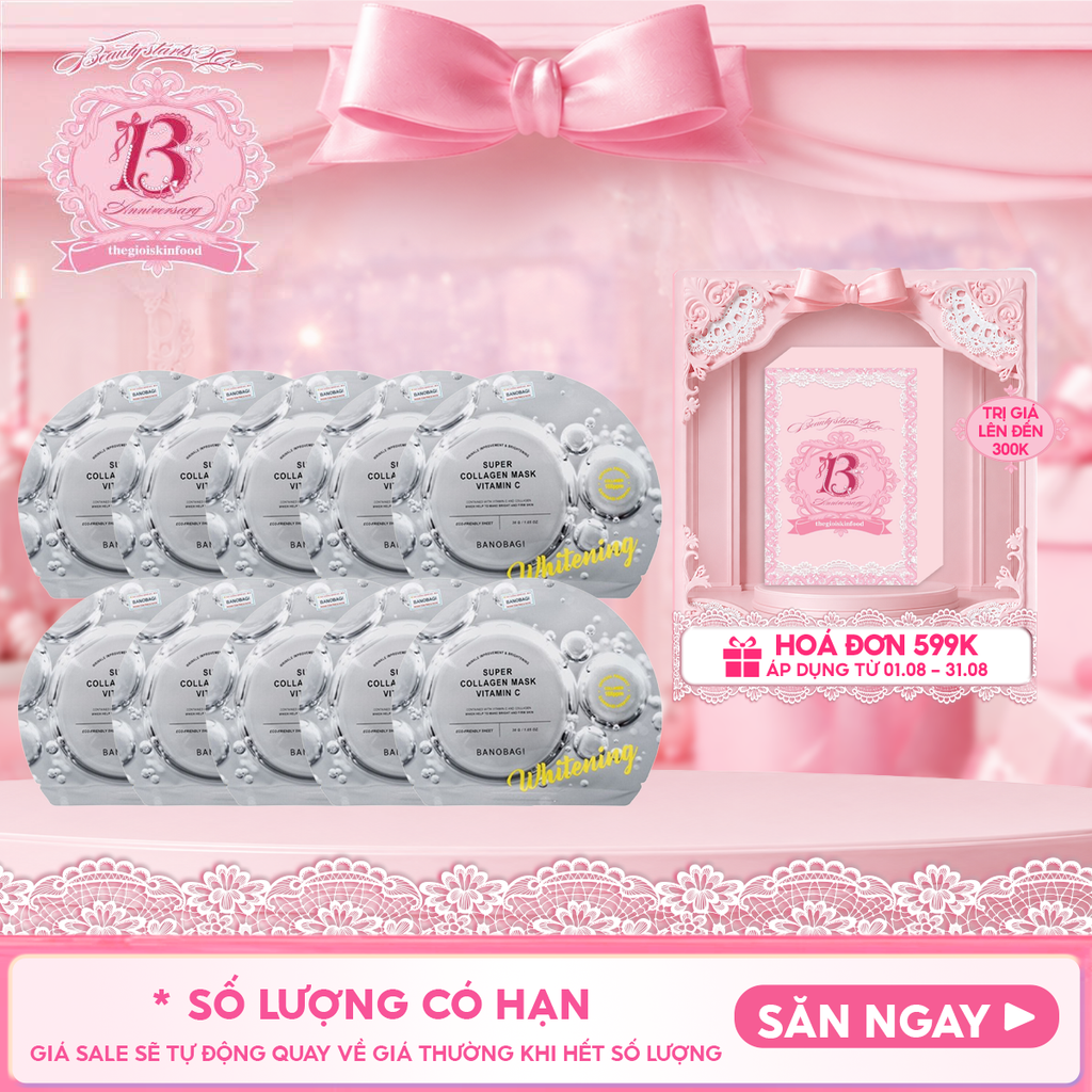 Combo 10 Miếng Mặt Nạ Banobagi Hỗ Trợ Dưỡng Trắng Cấp Ẩm & Bổ Sung Collagen, Cải Thiện Lão Hóa Stem Cell Vitamin, Super Collagen Mask 30ml