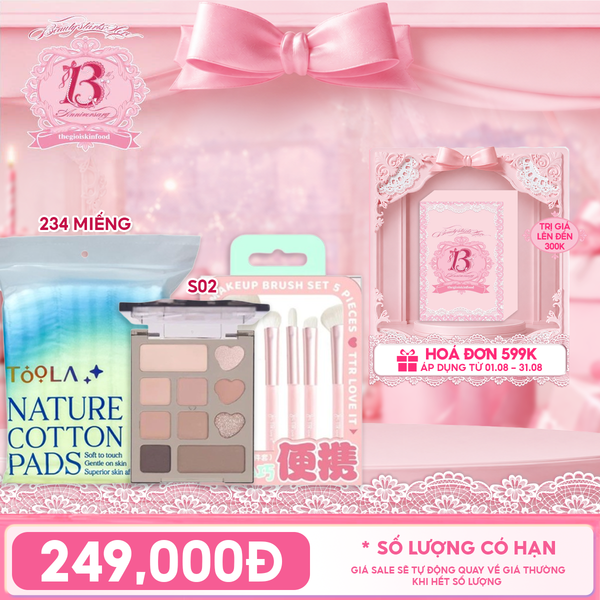  Combo Travel:  Bảng Phấn Mắt VEECCI 10 Ô Glamorous Dreamland + Bông Tẩy Trang Mềm Mịn TOOLA + Cọ Trang Điểm Chuyên Dụng TTR Makeup Brush 