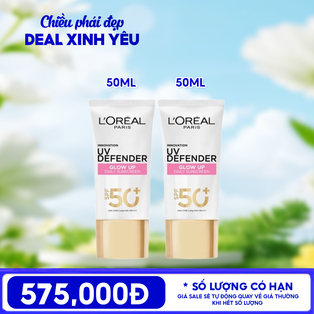 Combo 2 Sản Phẩm L'oreal Kem Chống Nắng L'Oreal Mịn Nhẹ, Bảo Vệ Da, Ngăn Ngừa Lão Hóa UV Defender SPF 50+/PA++++ 50ml