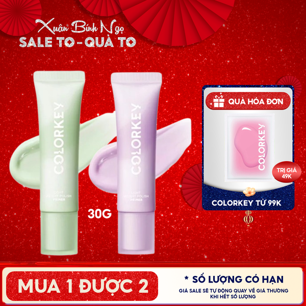 Kem Lót Trang Điểm Colorkey Mỏng Nhẹ, Nâng Tông, Làm Đều Màu Da Light Weight Polish Primer 30g 