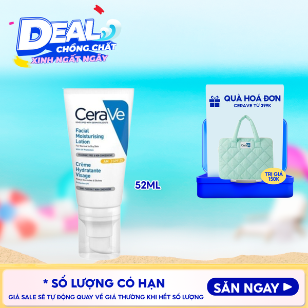  Sữa Dưỡng Chống Nắng Cerave Hỗ Trợ Phục Hồi Da Facial Moisturising Lotion AM 52ml 