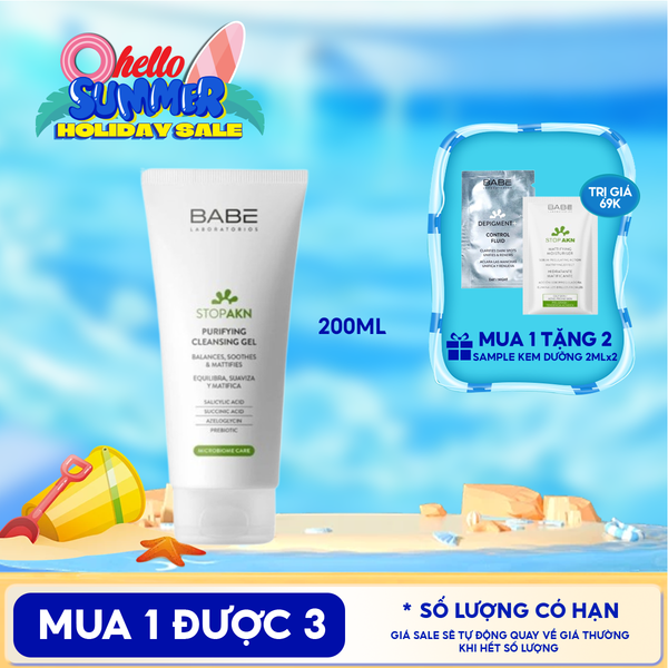  Sữa Rửa Mặt LABORATORIOS BABÉ Dạng Gel Cho Da Dầu Mụn Stop Akn Purifying Cleansing Gel 200ml 