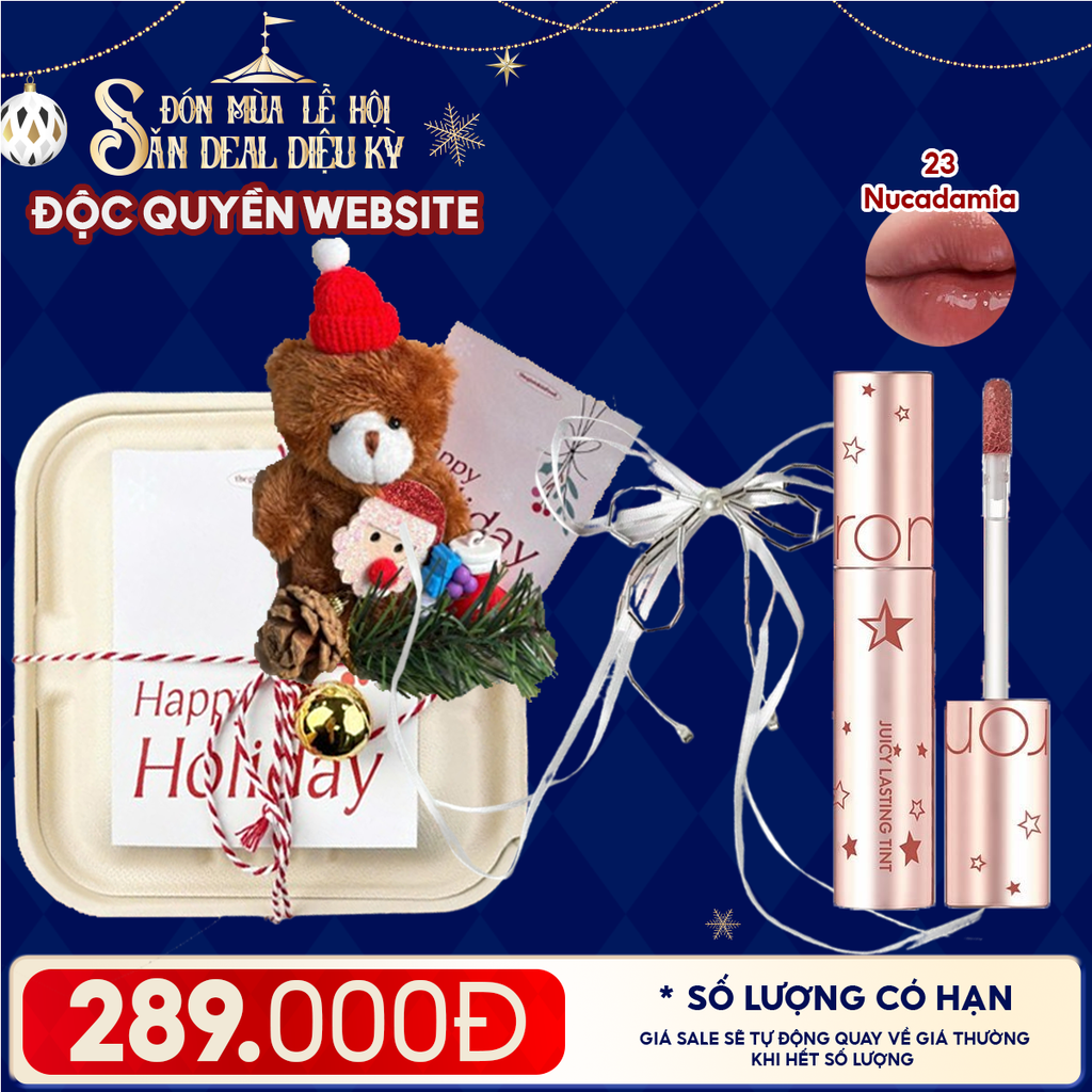 Hộp Quà Giáng Sinh: Son Romand + Kẹp Tóc Ngẫu Nhiên + Set Quà Gấu + Hộp Bã Mía