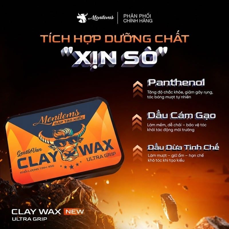 Sáp Tạo Kiểu Tóc Menitems Vi Tinh Thể, Giữ Nếp Tóc Clay Wax Ultra Grip 45g