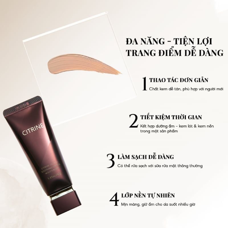 Kem Lười Citrine Dưỡng Ẩm, Nâng Tone Glossy Soothing Tinted Moisturizer 40g