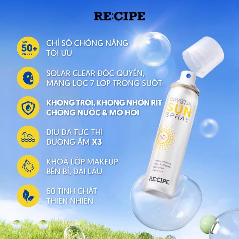 Xịt Chống Nắng Recipe Crystal Sun Spray SPF50+ PA+++