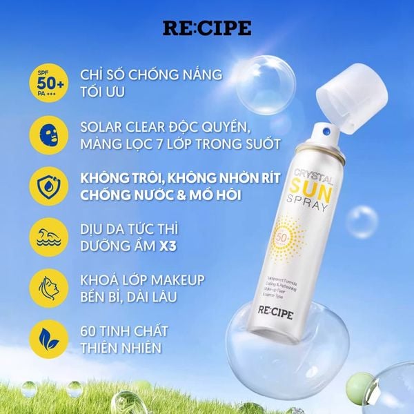  Xịt Chống Nắng Recipe Crystal Sun Spray SPF50+ PA+++ 