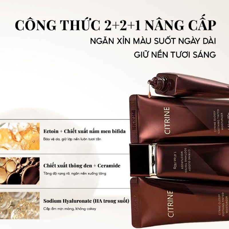 Kem Lười Citrine Dưỡng Ẩm, Nâng Tone Glossy Soothing Tinted Moisturizer 40g