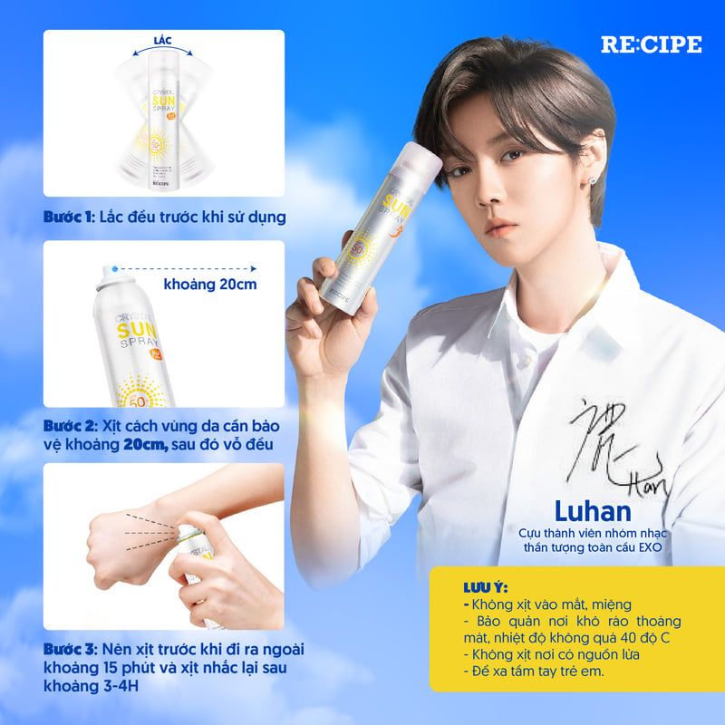 Xịt Chống Nắng Recipe Crystal Sun Spray SPF50+ PA+++
