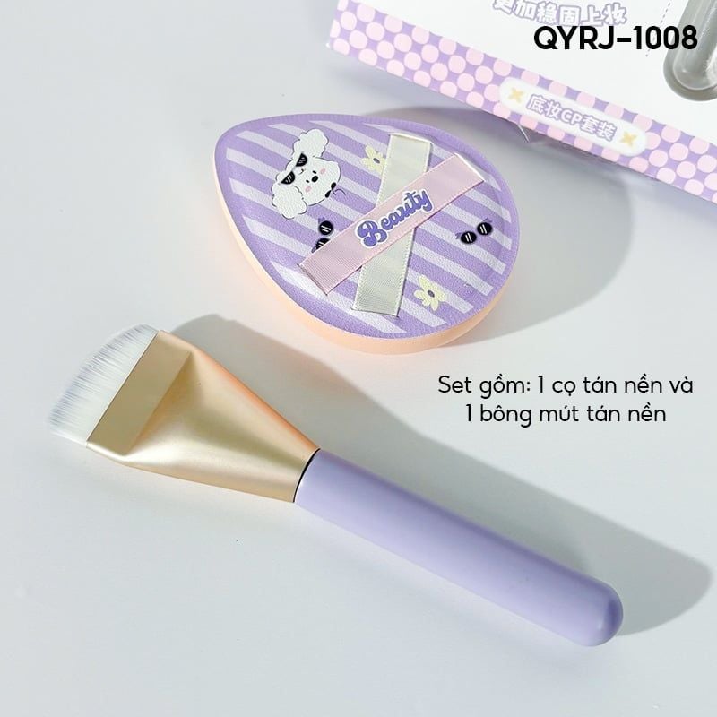 Set Bông Mút Trang Điểm, Cọ Tán Nền Idealful Makeup Puff and Brush Set - QYRJ-1008