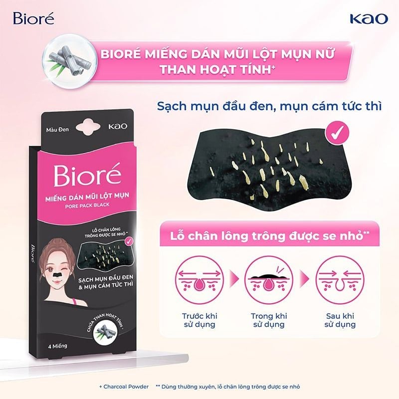 [Hộp 4 Miếng] Miếng Dán Mũi Lột Mụn Bioré Pore Pack Black