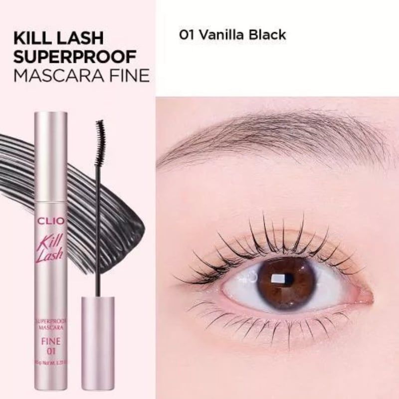Mascara Clio Đầu Chải Siêu Mảnh Giúp Mi Cong Tự Nhiên Kill Lash Superproof Mascara Fine 01 Vanilla Black 6.5g