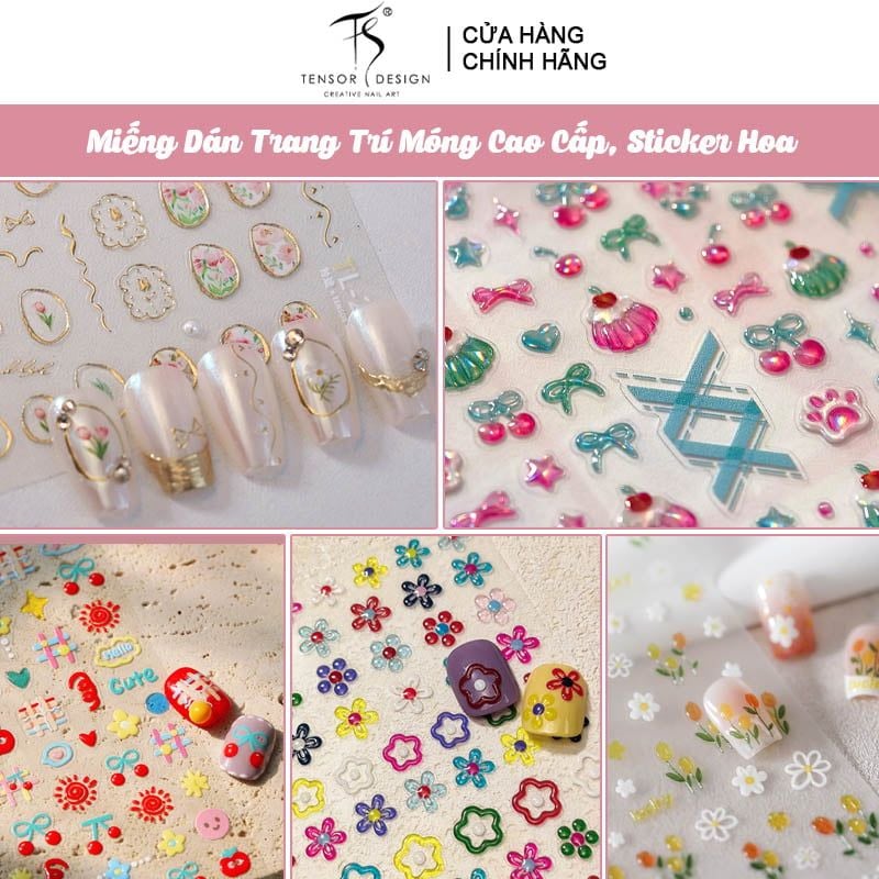 Miếng Dán Trang Trí Móng TENSOR 5D Sticker Nail Cao Cấp, Họa Tiết Hoa, Tulip, Ngôi Sao Mẫu Đa Dạng