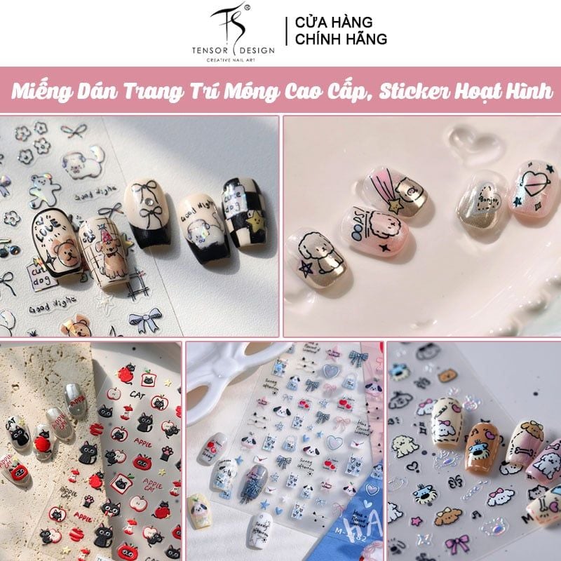 Miếng Dán Trang Trí Móng TENSOR 5D Sticker Nail Cao Cấp Họa Tiết Hoạt Hình Siêu Dễ Thương, Đa Dạng, Nhiều Màu Sắc