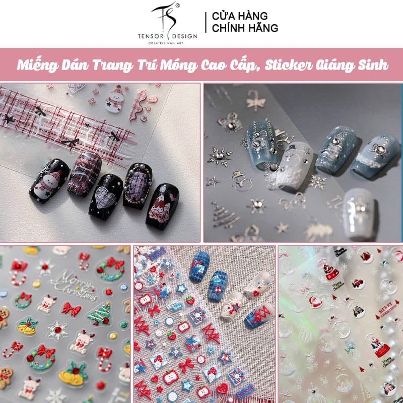 Miếng Dán Trang Trí Móng TENSOR 5D Sticker Nail Cao Cấp, Họa Tiết Giáng Sinh Dễ Thương Ông Già Noel