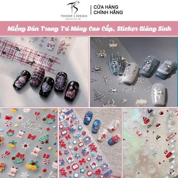 Miếng Dán Trang Trí Móng TENSOR 5D Sticker Nail Cao Cấp, Họa Tiết Giáng Sinh Dễ Thương Ông Già Noel 