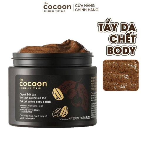 Tẩy Da Chết Body Cocoon Làm Đều Màu Da Và Dưỡng Mịn Da Chiết Xuất Cà Phê Dak Lak Cocoon Body Polish 200ML