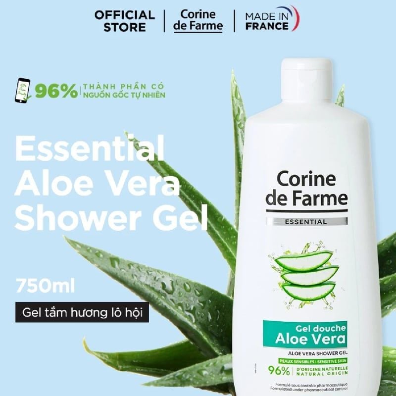 Gel Tắm Chiết Xuất Thiên Nhiên Dưỡng Ẩm, Làm Dịu Da Corine de Farme Essential Shower Gel 750ml