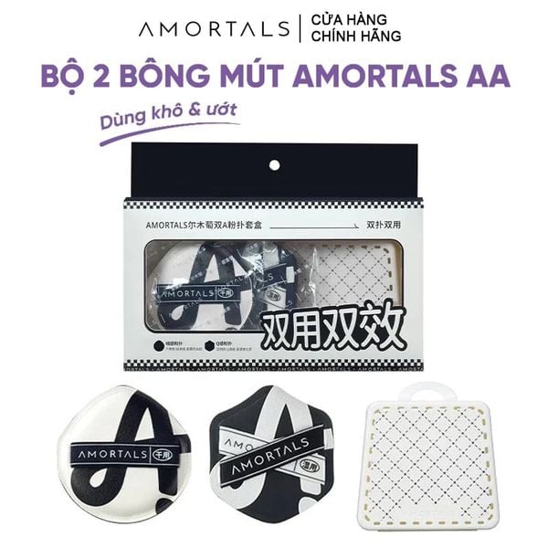  Set 2 Bông Mút Trang Điểm Amortals Căng Bóng, Che Phủ Tốt Dual-A Powder Puff Set (2 Bông Mút+ 1 Hộp Đựng) 