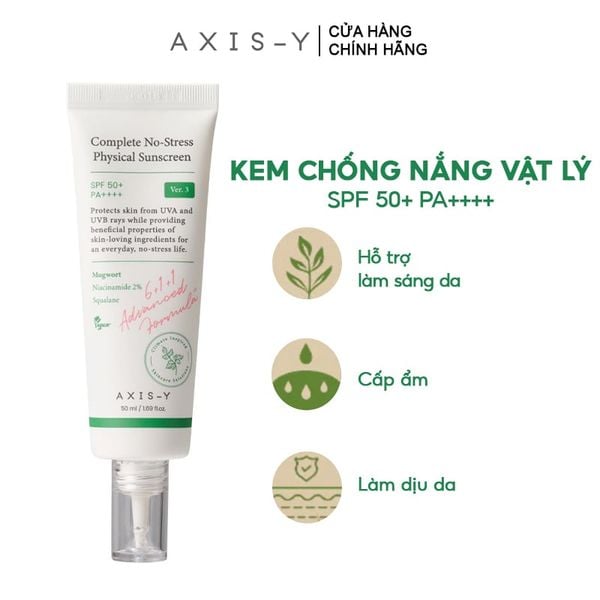  Kem Chống Nắng Vật Lý Axis-Y Complete No-Stress Physical Sunscreen SPF 50+ PA++++ 50ml 