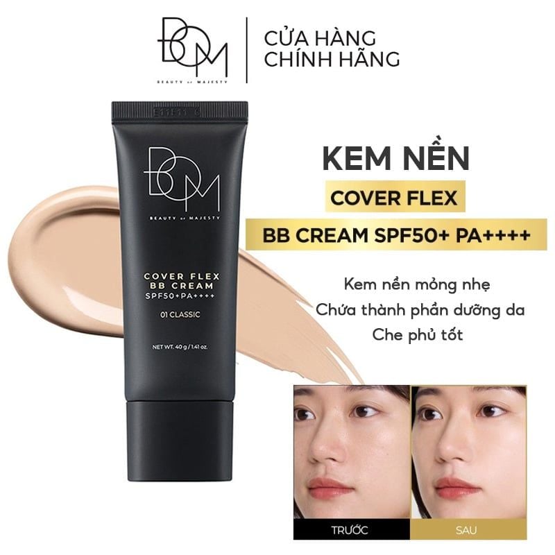 Kem Nền B.O.M Mỏng Nhẹ, Che Phủ Cao Cover Flex BB Cream SPF50+ 40g