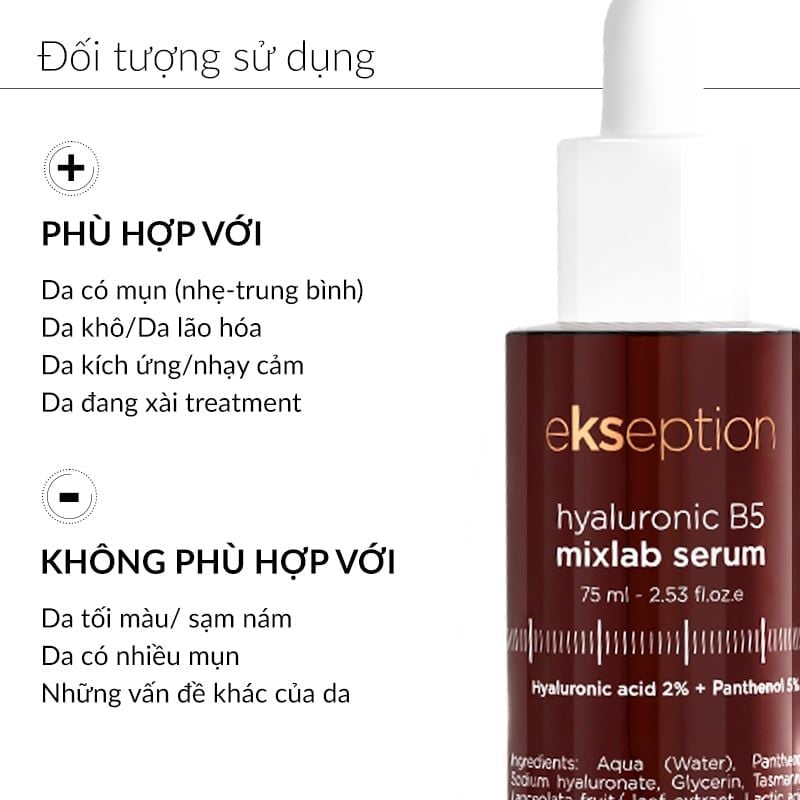 Serum Ekseption Tinh Chất Dưỡng Ẩm, Hỗ Trợ Phục Hồi Da Hyaluronic B5 Mixlab Serum 75ml