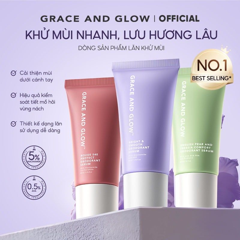 Lăn Khử Mùi Grace And Glow Dưỡng Sáng Da, Ngăn Ngừa Mồ Hôi Deodorant Serum 50ml