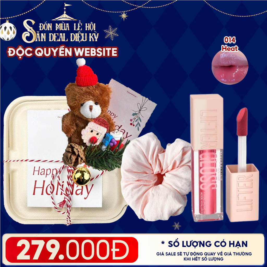 Hộp Quà Giáng Sinh: Son Maybelline + Kẹp Tóc Ngẫu Nhiên + Set Quà Gấu + Hộp Bã Mía