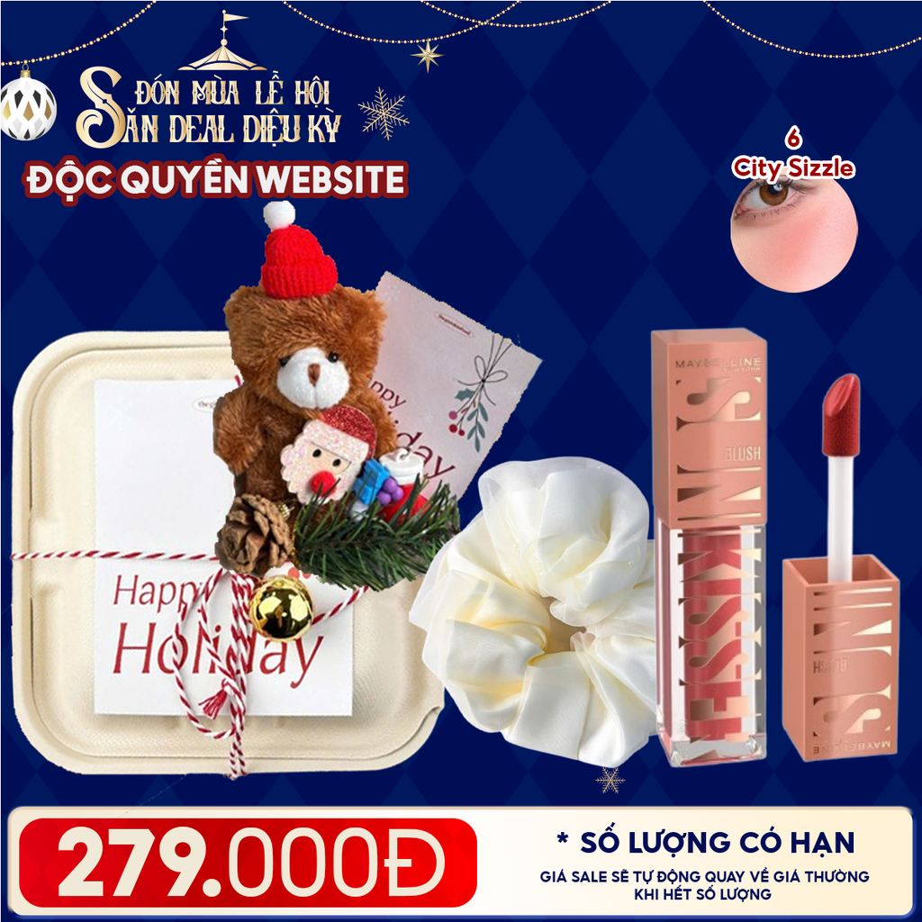 Hộp Quà Giáng Sinh: Son Maybelline + Kẹp Tóc Ngẫu Nhiên + Set Quà Gấu + Hộp Bã Mía
