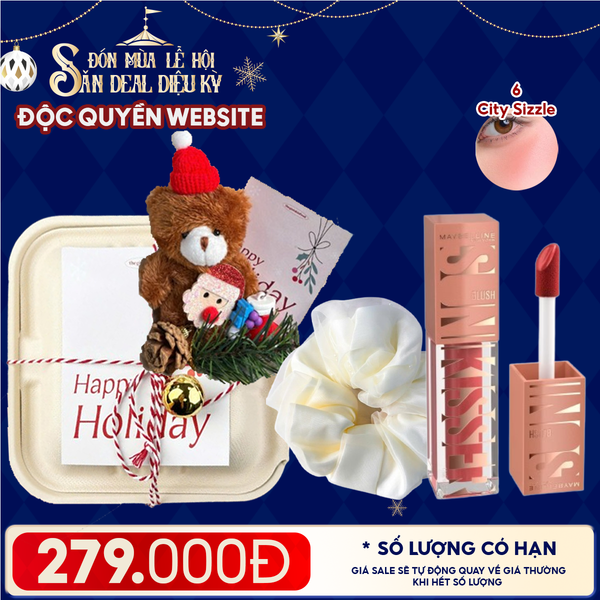  Hộp Quà Giáng Sinh: Son Maybelline + Kẹp Tóc Ngẫu Nhiên + Set Quà Gấu + Hộp Bã Mía 