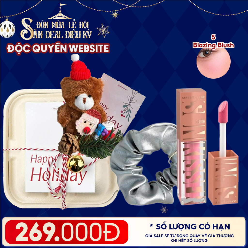 Hộp Quà Giáng Sinh: Son Maybelline + Kẹp Tóc Ngẫu Nhiên + Set Quà Gấu + Hộp Bã Mía