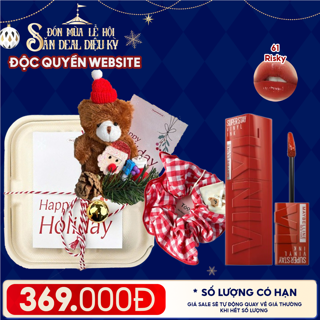 Hộp Quà Giáng Sinh: Son Maybelline + Kẹp Tóc Ngẫu Nhiên + Set Quà Gấu + Hộp Bã Mía