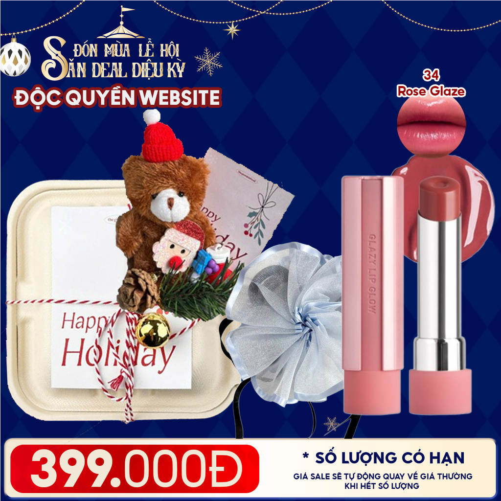 Hộp Quà Giáng Sinh: Son 3CE + Kẹp Tóc Ngẫu Nhiên + Set Quà Gấu + Hộp Bã Mía