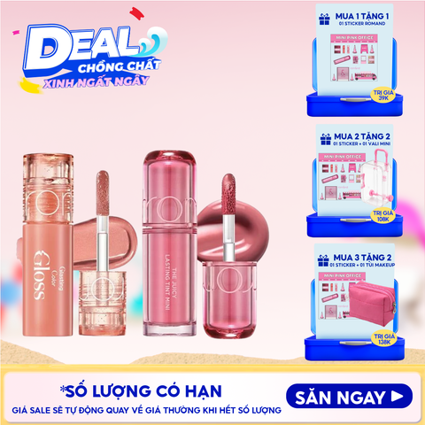 [MINI PINK] Son Tint Lì Romand The Juicy Lasting Tint 1g & Son Bóng Romand Glasting Color Gloss 2g
