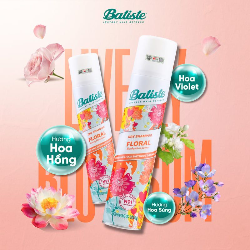 Dầu Gội Khô Batiste Giúp Làm Sạch, Tóc Bồng Bềnh Dry Shampoo 200ml