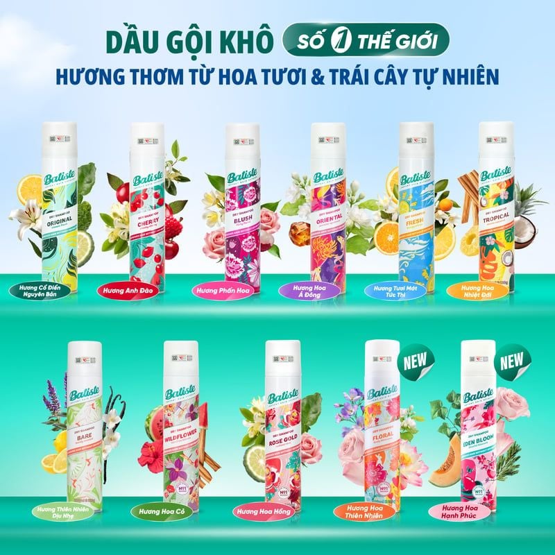 Dầu Gội Khô Batiste Giúp Làm Sạch, Tóc Bồng Bềnh Dry Shampoo 200ml