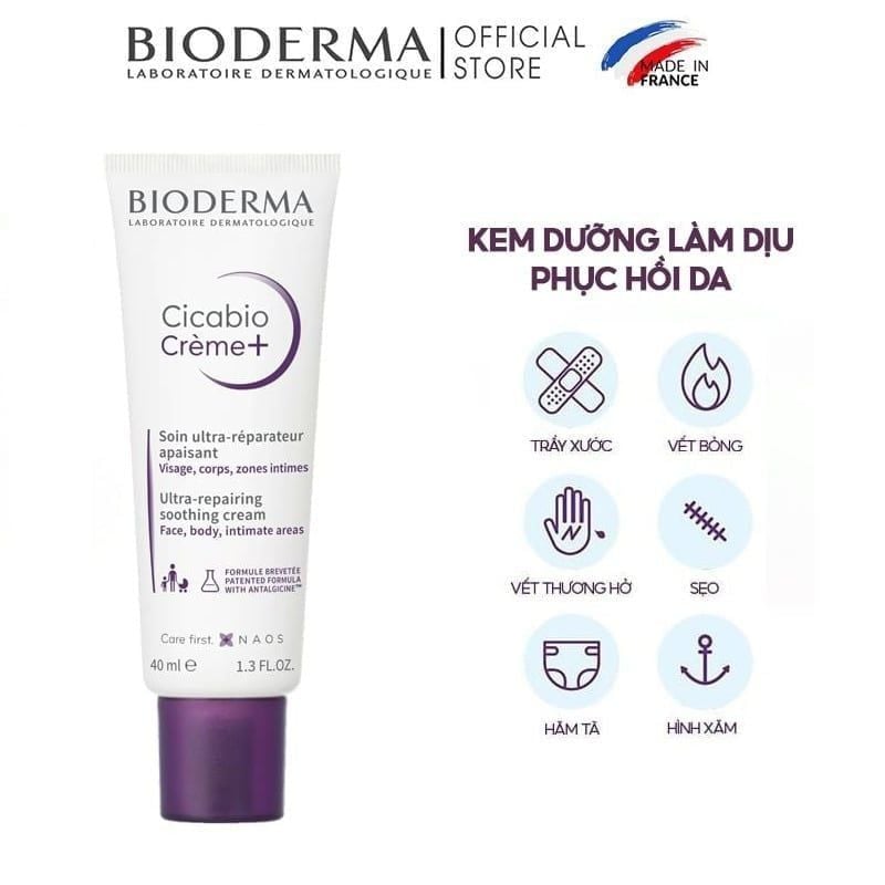 Kem Dưỡng Ẩm Bioderma Làm Dịu, Hỗ Trợ Phục Hồi Da Cicabio Creme+ 40ml