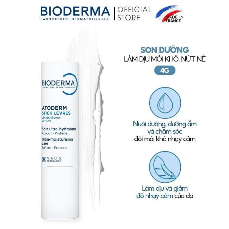 Son Dưỡng Bioderma Làm Dịu Môi Khô, Nứt Nẻ Atoderm Stick Levres 4g