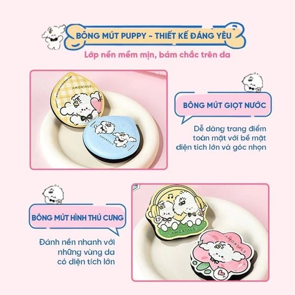  Bông Mút Trang Điểm Amortals Huggy Powder Puff Set (Yellow) 