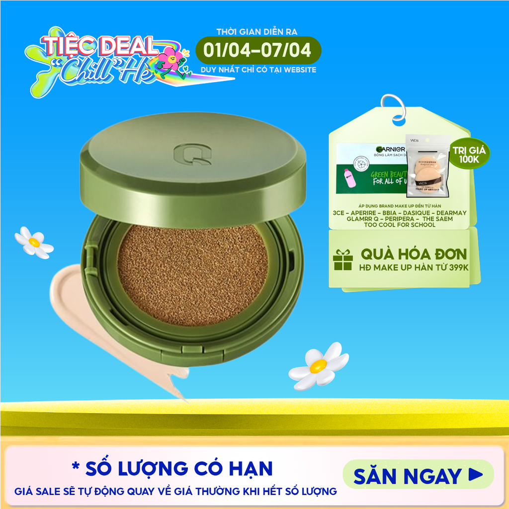 Phấn Nước GLAMRR Q Kiềm Dầu, Che Phủ Cao Vegan Super Cover Cushion SPF50+/PA+++