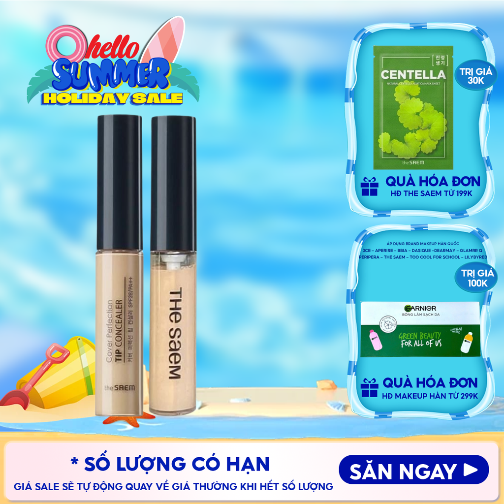 Kem Che Khuyết Điểm The Saem Có Chống Nắng Hàn Quốc Cover Perfection Tip Concealer SPF28/PA++ 6.5g