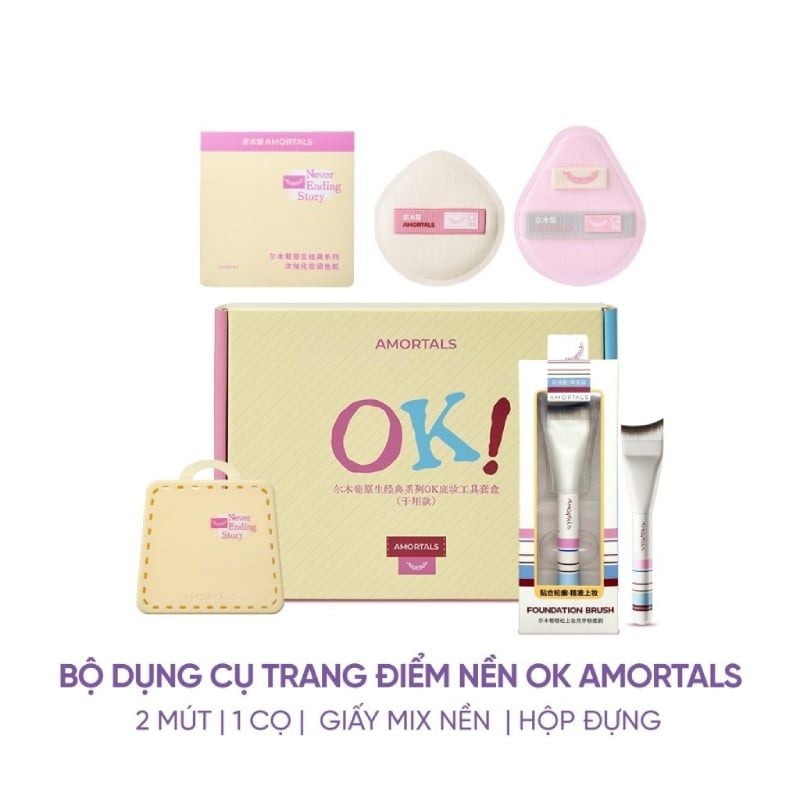 Bộ Cọ & Bông Mút Trang Điểm Amortals Original Series Ok Makeup Tool Set 5pcs ver 2 (Dry Use)