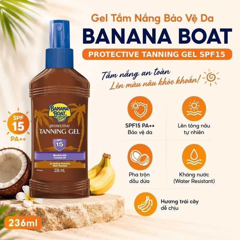 Gel Tắm Nắng Bảo Vệ Da Banana Boat Protective Tanning Oil SPF15 PA++ 236ml