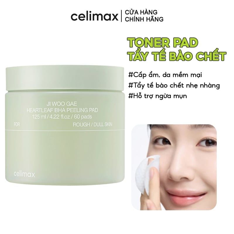 [60 MIẾNG] Toner Pad Tẩy Tế Bào Chết Celimax Ji Woo Gae Heartleaf Bha Peeling Pad 125ml