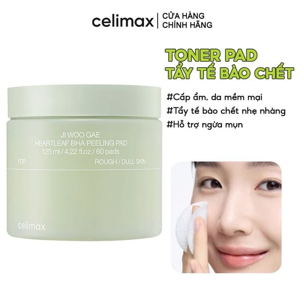  [60 MIẾNG] Toner Pad Tẩy Tế Bào Chết Celimax Ji Woo Gae Heartleaf Bha Peeling Pad 125ml 