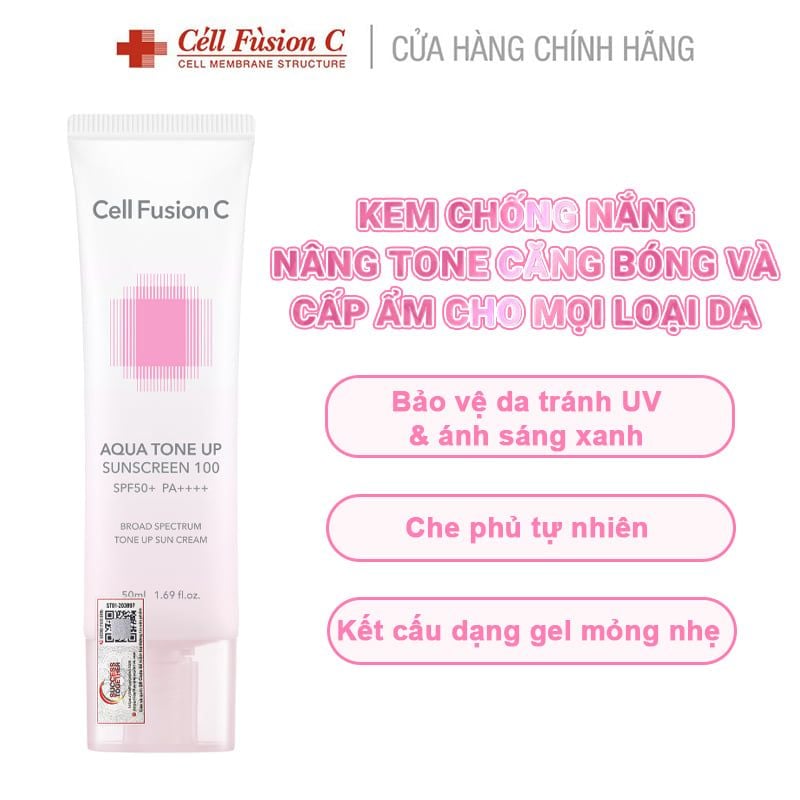 Kem Chống Nắng Cell Fusion C Nâng Tông, Cấp Ẩm Căng Bóng Aqua Tone Up Sunscreen 100 Spf 50+ Pa++++